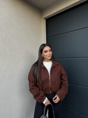 Kahverengi Kaşe Bomber Mont