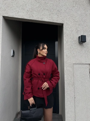Bordo Dik Yaka Kaşe Mont