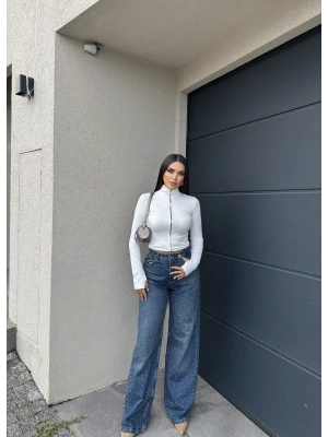 Mavi Tint Taşlı Palazzo Pantolon