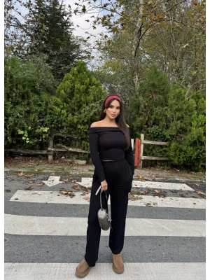 Siyah Madonna Yaka Fırfırlı Takım