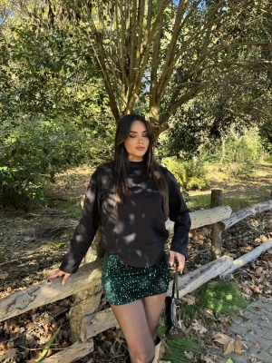 Zümrüt Yeşili Payetlli Şort Etek