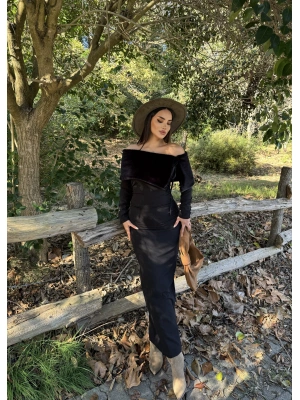 Siyah Kürk Detay Tasarım Madonna Elbise