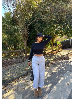 Gri Şardonlu Barrel Fit Eşofman Altı