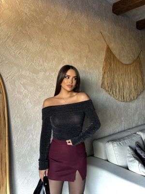 Bordo Yırtmaçlı Kaşe Etek