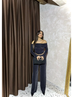 Siyah Buzzy Simli Bluz Pantolon Takım