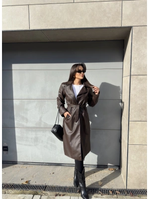 Kahverengi Deri Trençkot