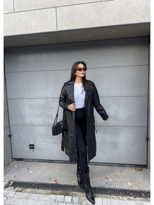 Siyah Deri Trençkot