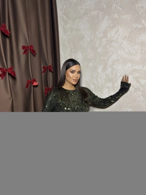 Yeşil Payetli Sırt Detay Elbise