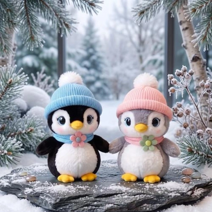 10028 ŞAPKALI PENGUEN PELUŞ 27CM