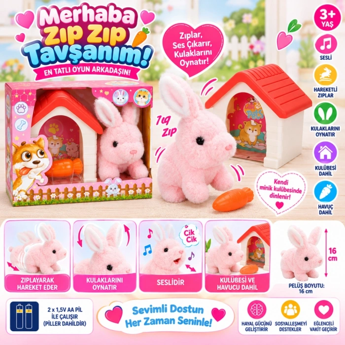 1004250 PELUŞ SEVİMLİ TAVŞAN HAREKETLİ SESLİ KULUBELİ