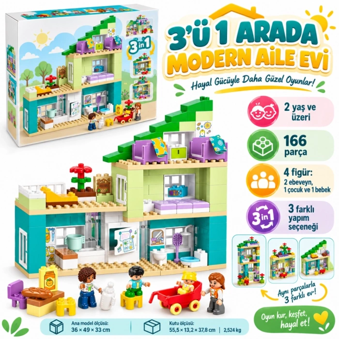 10470 3ü1 arada Figürlü Modern Aile Evi 166 parça +2 yaş