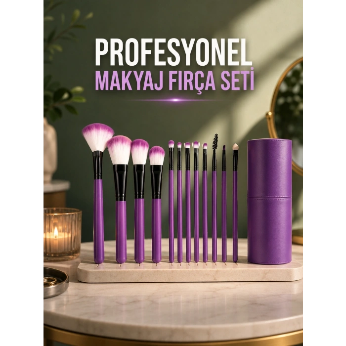 12 Parça Profesyonel Makyaj Fırça Seti