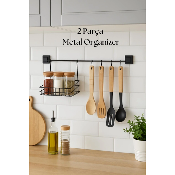 2 Parça Metal Askılı Mutfak Organizeri & Mutfak Rafı & Sepet