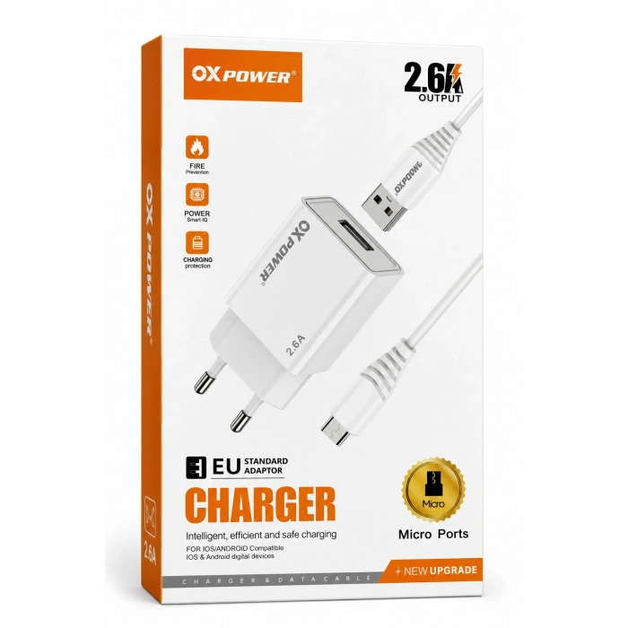 2.6A USB Sarj Adaptoru + Micro USB Sarj Kablosu (EU)