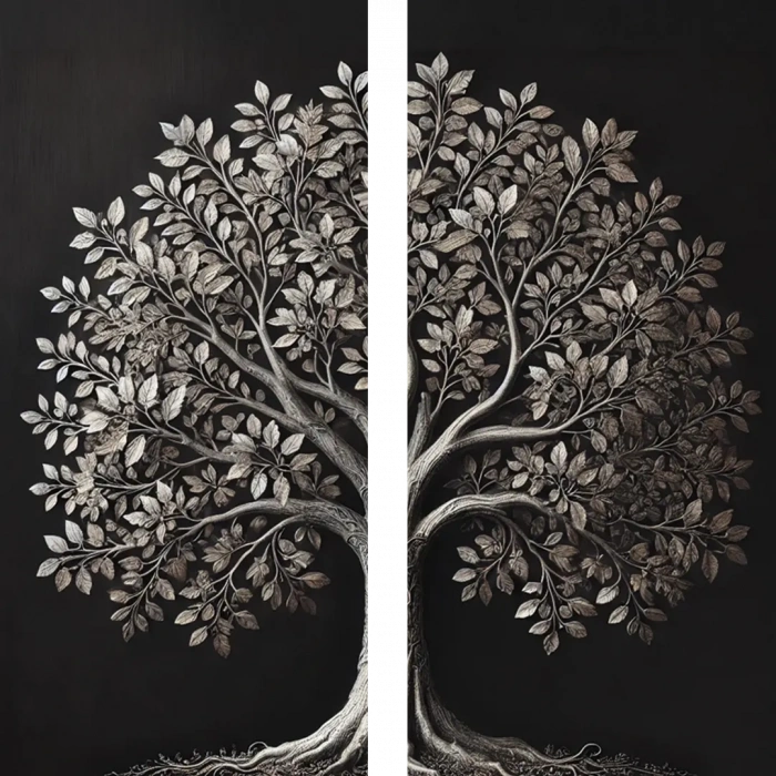 2li Eskitme Krom Ağaç Kanvas Tablo 60x120cm x2