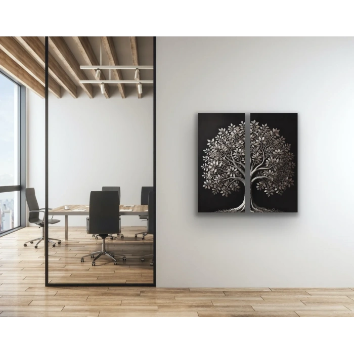 2li Eskitme Krom Ağaç Kanvas Tablo 60x120cm x2