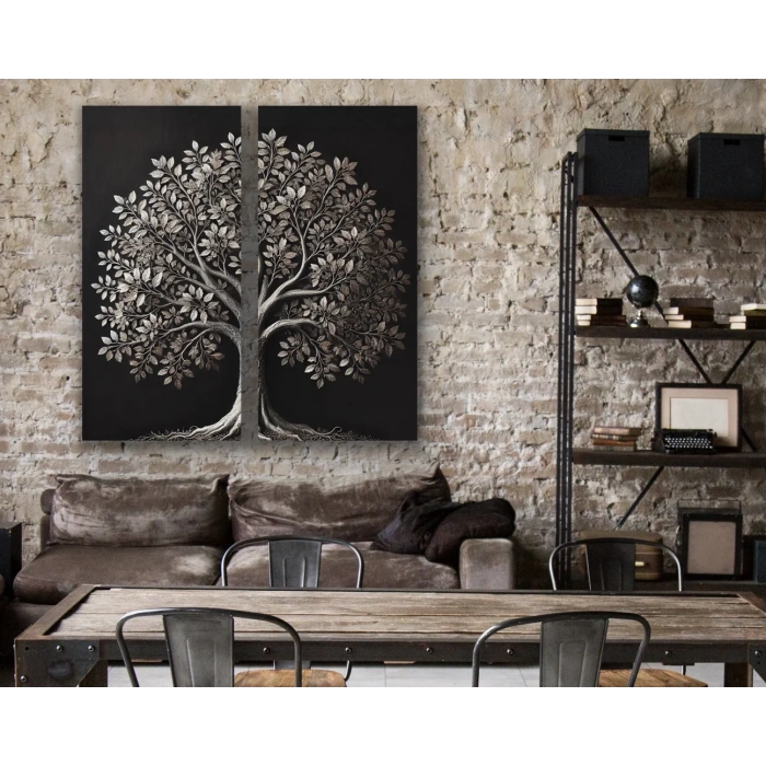2li Eskitme Krom Ağaç Kanvas Tablo 60x120cm x2