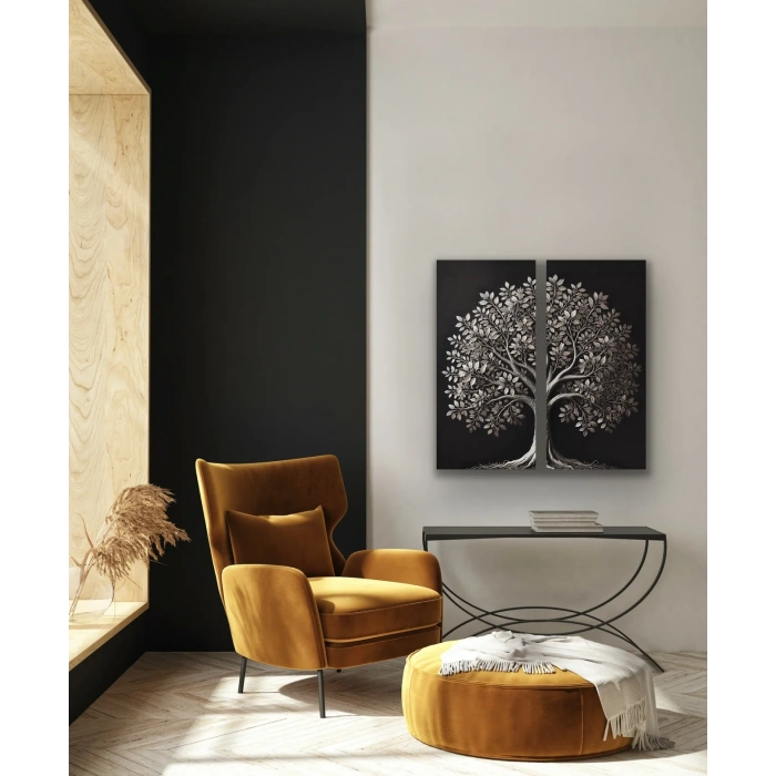2li Eskitme Krom Ağaç Kanvas Tablo 60x120cm x2