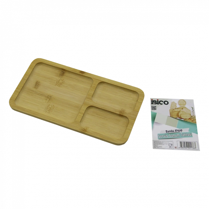 3 Bölmeli Dikdörtgen Bambu Servis Tepsisi 24.8x13.8x1.4 cm