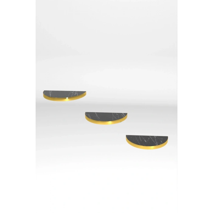 3lü Oval Duvar Rafı Gold Bendir Siyah
