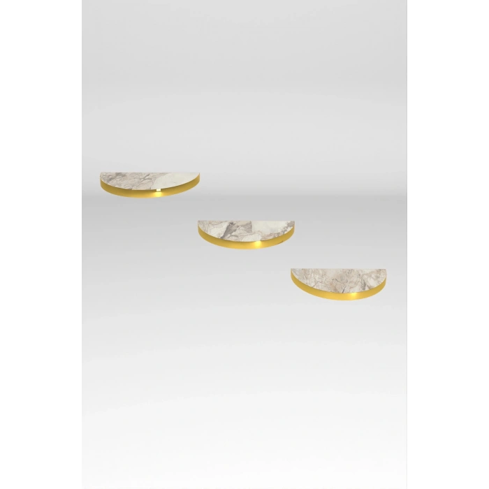3lü Oval Duvar Rafı Gold Efes Beyaz