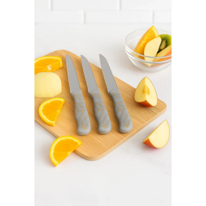 3?lü Paslanmaz Çelik Mermer Desenli Meyve Bıçak Seti