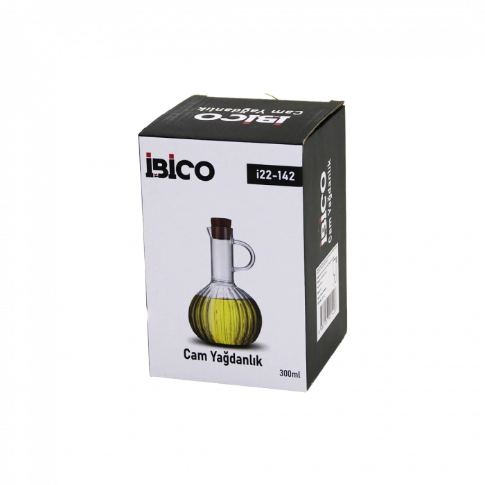 300 ml Mini Cam Yağdanlık - Çizgili Desen, Bambu Mantar Tıpalı