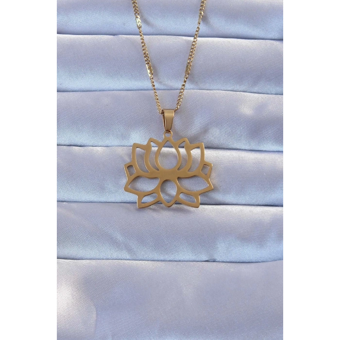 316L Çelik Gold Renk Lotus Kolye