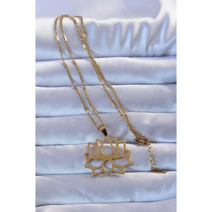316L Çelik Gold Renk Lotus Kolye