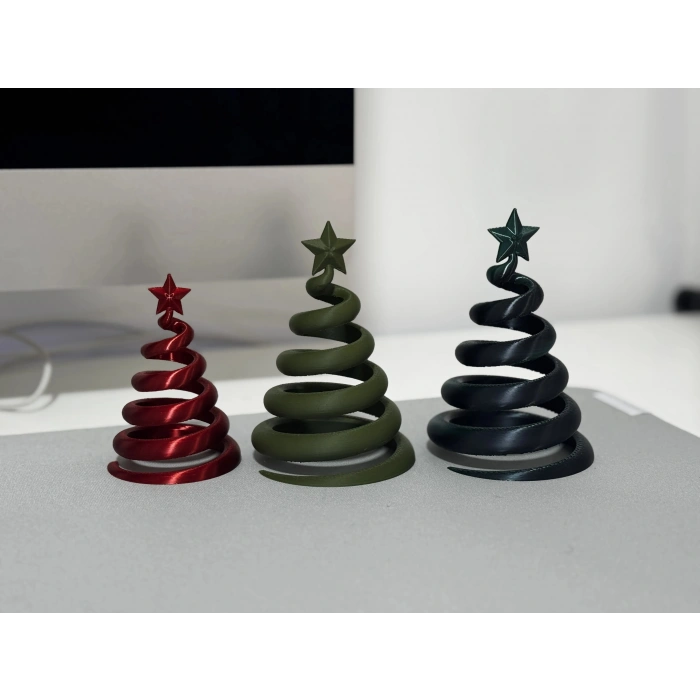 3D Baskı 3lü Spiral Yılbaşı Ağacı Seti Yıldız Tepelikli Masaüstü Süs