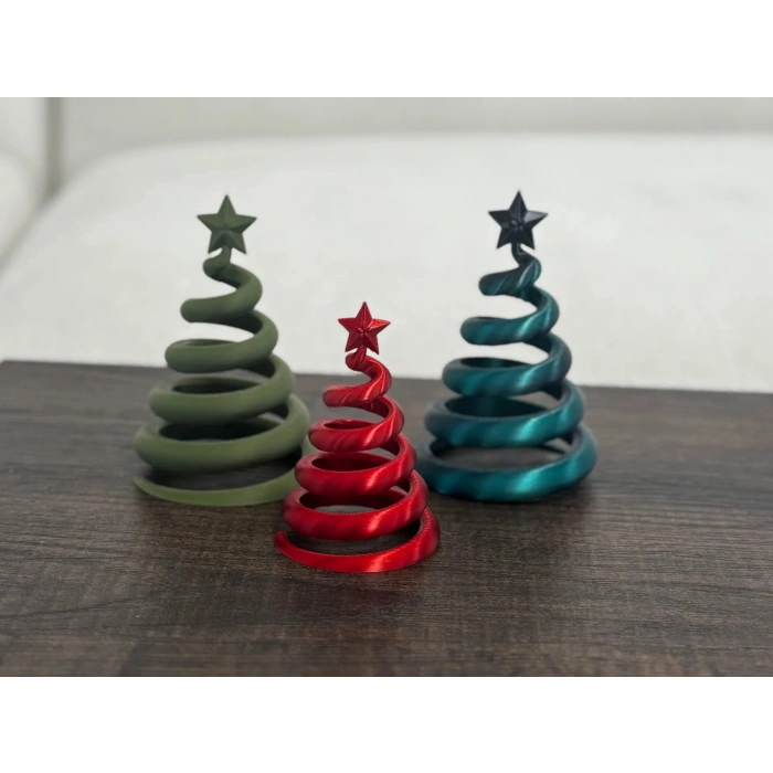 3D Baskı 3lü Spiral Yılbaşı Ağacı Seti Yıldız Tepelikli Masaüstü Süs