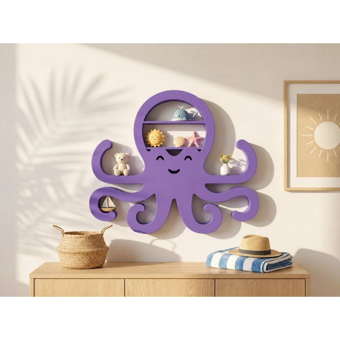 3D Baskı Ahtapot Duvar Rafı - Dekoratif Mini Raf-Mor