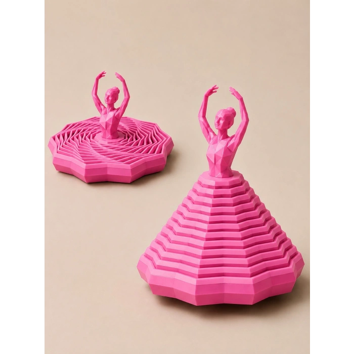 3D Baskı Balerin Figürlü Fidget Oyuncak - Hareketli Optik İllüzyon Masa Dekoru-Pembe