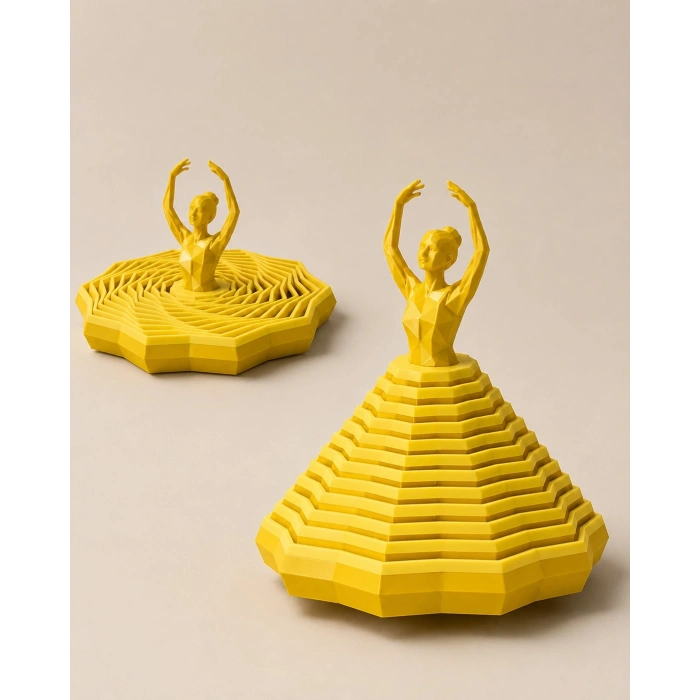 3D Baskı Balerin Figürlü Fidget Oyuncak - Hareketli Optik İllüzyon Masa Dekoru-Sarı