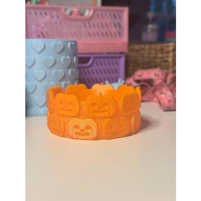 3D Baskı Balkabağı Kabartmalı Dekoratif Kase Turuncu