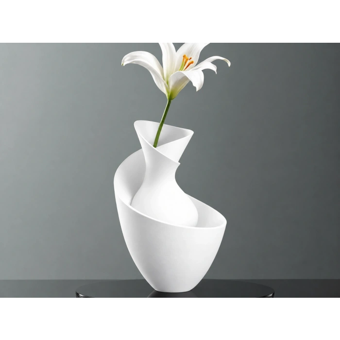 3D Baskı Bold Vazo - Akışkan Formlu Dekoratif Vazo-Beyaz