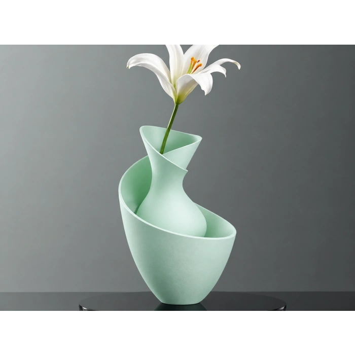 3D Baskı Bold Vazo - Akışkan Formlu Dekoratif Vazo-Mint