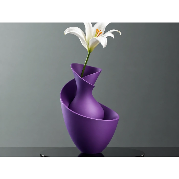 3D Baskı Bold Vazo - Akışkan Formlu Dekoratif Vazo-Mor