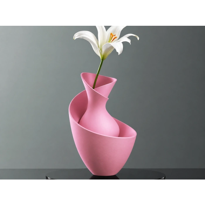 3D Baskı Bold Vazo - Akışkan Formlu Dekoratif Vazo-Pembe