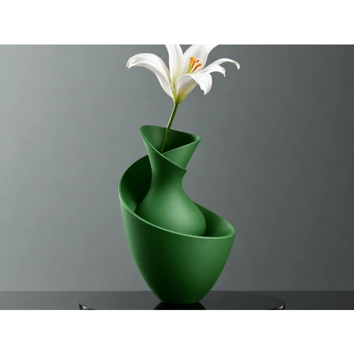 3D Baskı Bold Vazo - Akışkan Formlu Dekoratif Vazo-Yeşil