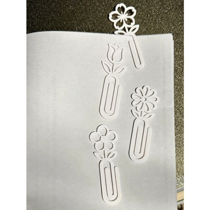 3D Baskı Çiçek Figürlü Ataç ve Kitap Ayracı - 8li Set - Beyaz