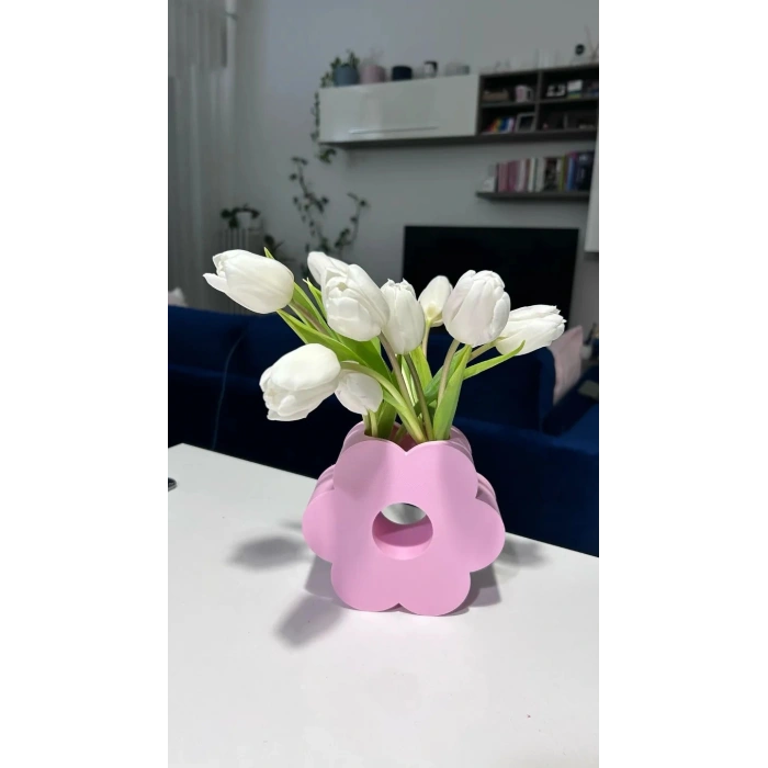 3D Baskı Çiçek Formlu Vazo Sakura Çiçeği Şeklinde Dekoratif Modern Çiçek Vazosu Pembe