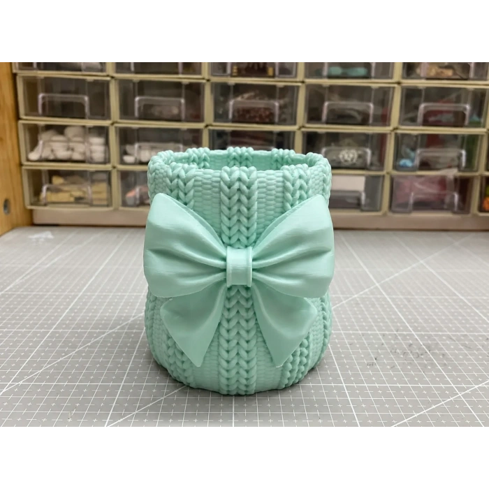 3D Baskı Fiyonklu Örgü Vazo - Dekoratif Çiçeklik-Mint