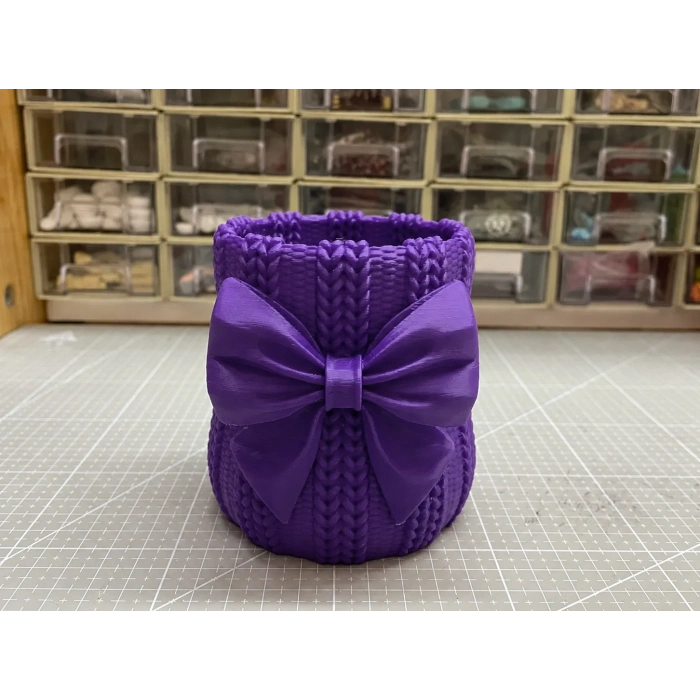 3D Baskı Fiyonklu Örgü Vazo - Dekoratif Çiçeklik-Mor