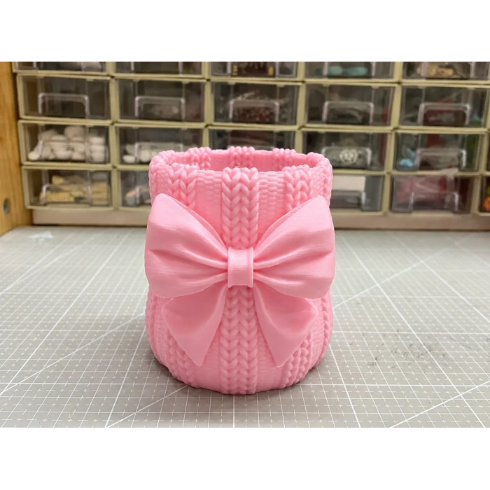 3D Baskı Fiyonklu Örgü Vazo - Dekoratif Çiçeklik-Pembe