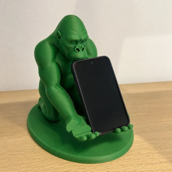 3D Baskı Goril Telefon Tutucu - Kaslı Goril Masaüstü Telefon Standı-Yeşil