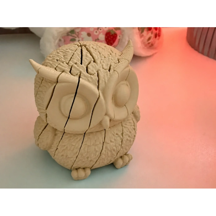 3D Baskı Hareketli Baykuş Figürü - Eklemli Flexi Oyuncak - Bej