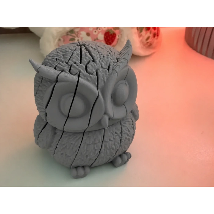3D Baskı Hareketli Baykuş Figürü - Eklemli Flexi Oyuncak - Gri