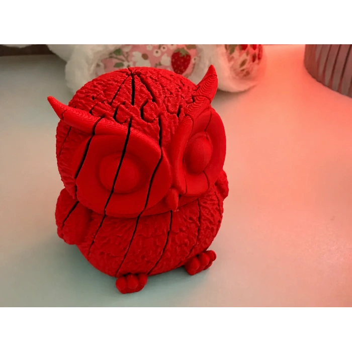 3D Baskı Hareketli Baykuş Figürü - Eklemli Flexi Oyuncak - Kırmızı