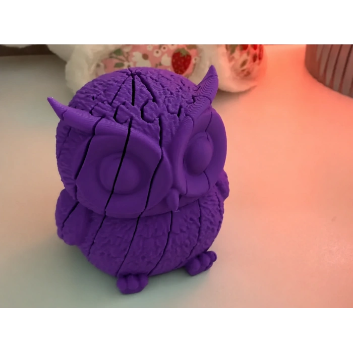3D Baskı Hareketli Baykuş Figürü - Eklemli Flexi Oyuncak - Mor